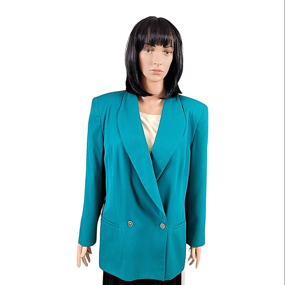 Toffs Vintage Double-Breasted Blazer Jacket is Teal. Sz 16 Excellent Condition